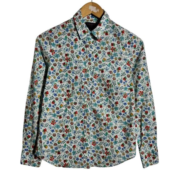 Liberty Arts Fabric J.Crew Top Women 2 Floral Cotton Preppy Button Up Blouse - Picture 1 of 8